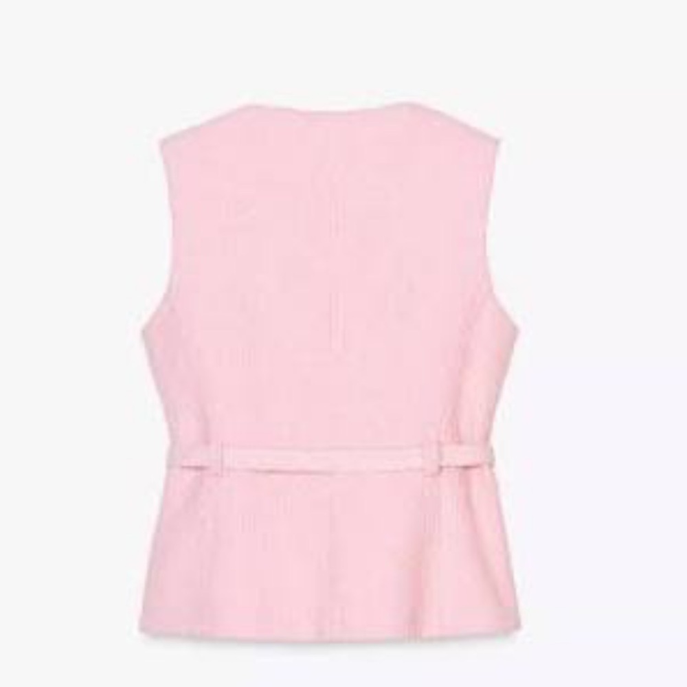 Zara NWT pink tweed belted sleeveless top 2132/091 - Picture 3 of 6